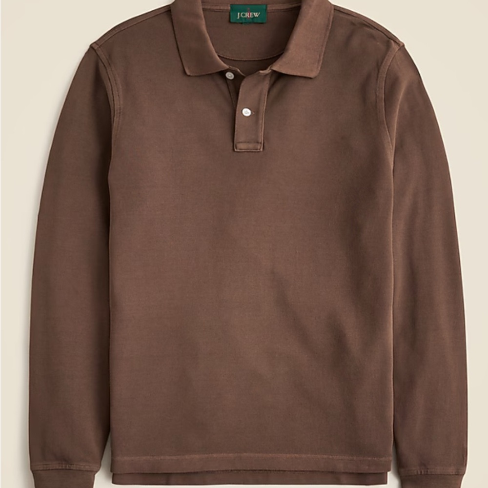 J. Crew Long-sleeve washed piqué polo shirt_maroon_size XL